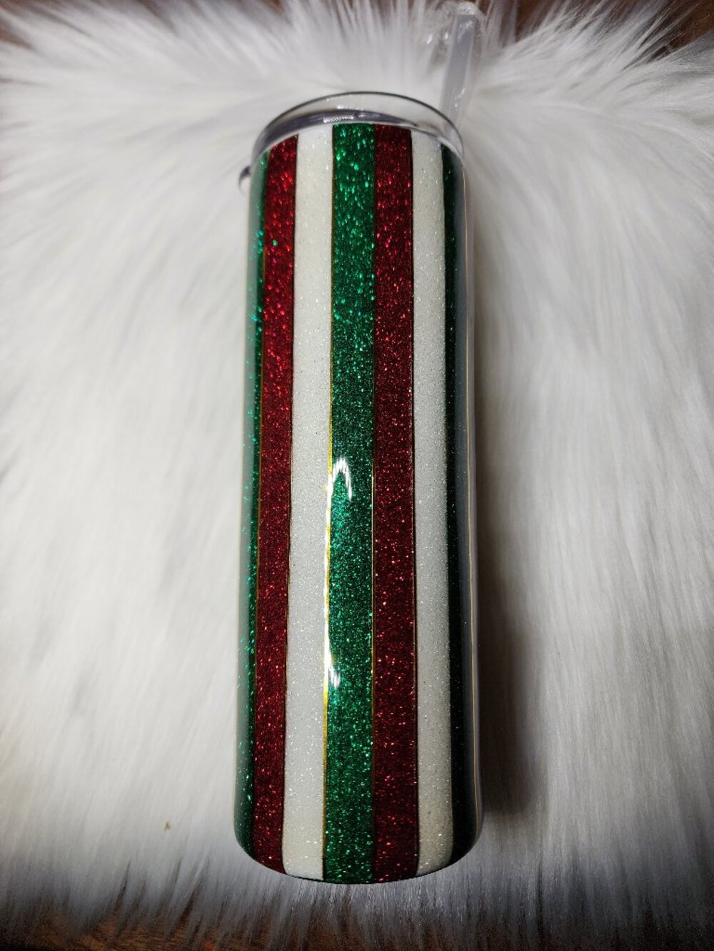 20 oz. Red White Green Striped Glitter Tumbler